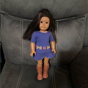 American Girl Doll in Purple Dress with Brown Boots
